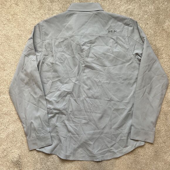 Huk Fishing Shirt Mens Small Tide Point Performance Gray Long Sleeve Button Down - Picture 6 of 6